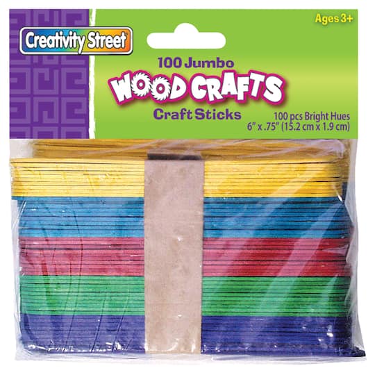 Creativity Street 6&#x22; Jumbo Colored Wooden Craft Sticks, 100ct.